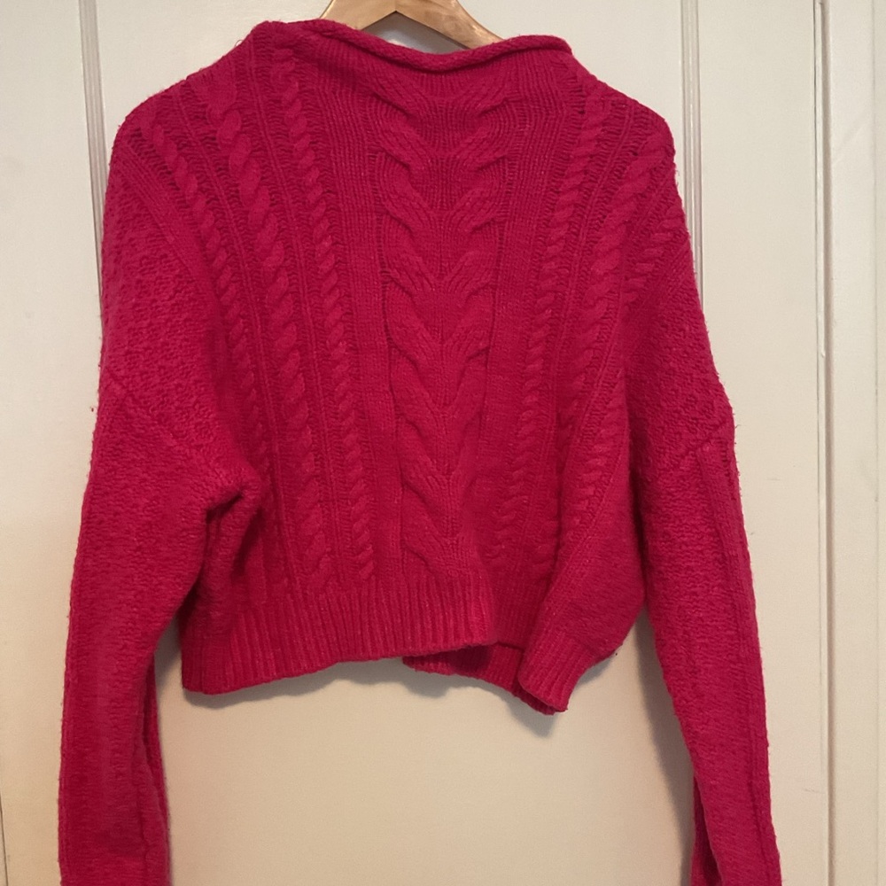 Anthropologie Pink Cowl Neck Cable Knit Sweater
